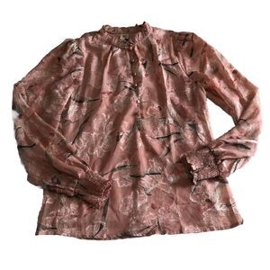 Autres Filles  Women’s 1/2 Button Blouse Smocked Wrist  pink floral Size XS NWT